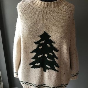 Eddie Bauer Christmas Tree Sweater Beige Green XXL